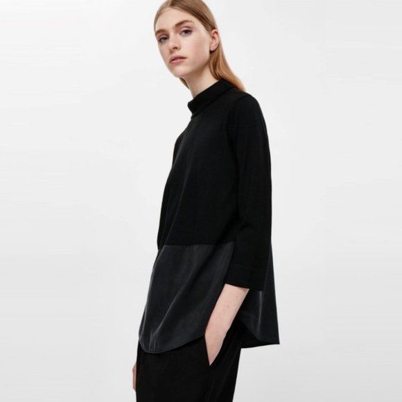 Wool Silk Panel Turtleneck Jumper 
